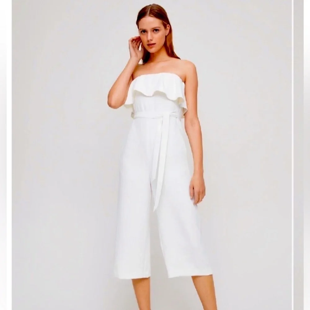 BABATON ARITIZIA Altamiro White/Off White Jumpsuit Strapless Wide Leg Cropped - Picture 1 of 12